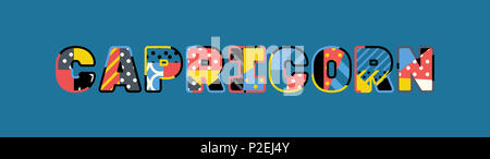 Das Wort Steinbock Konzept in farbenfrohe abstrakte Typografie geschrieben. Stockfoto