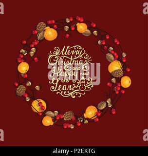 Festliche winter Rahmen mit Schriftzug. Design der Kränze für Postkarten, Poster, Aufkleber. Vector Illustration Stock Vektor