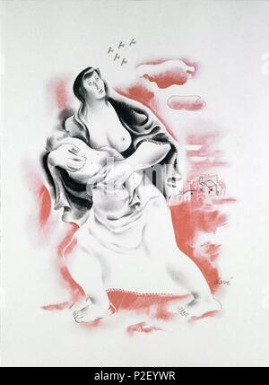 'La Guerra totalitaria" Dibujo de Antonio Clavé. Zona republicana. Cataluña. Año 1938. Guerra Civil 1936-39. Stockfoto