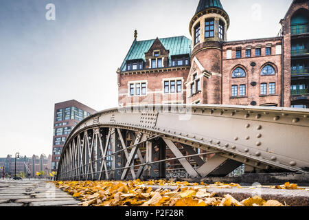 Herbstliche Stimmung in der Hamburger Hafencity und Speicherstadt, Hamburg, Norddeutschland, Deutschland Stockfoto