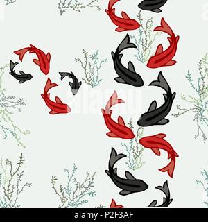 Koi Fish nahtlose Muster, traditionelle asiatische Kunst der Karpfen Goldfisch im Teich. Hand gezeichnet Hintergrund. EPS 10 Vektor. Stock Vektor
