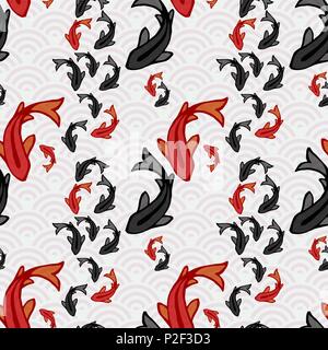 Koi Fish nahtlose Muster, traditionelle asiatische Kunst der Karpfen Goldfisch im Teich. Hand gezeichnet Hintergrund. EPS 10 Vektor. Stock Vektor