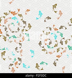 Koi Fish nahtlose Muster, bunte Asiatische Kunst der Karpfen Goldfisch im Teich. Hand gezeichnet Hintergrund. EPS 10 Vektor. Stock Vektor