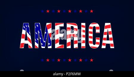 Amerika Wort auf dunklem Hintergrund. Stilisierte American banner Illustration für Design Stock Vektor