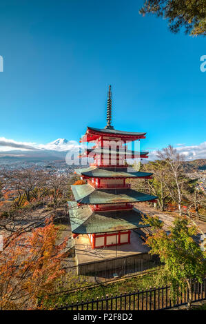 Mt. Fuji und Chureito Pagode im Herbst, Fujiyoshida, Yamanashi Präfektur, Japan Stockfoto