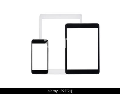 Satz digitale Tabletten und Smartphone mock up auf Weiß isoliert Stockfoto