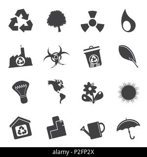 Silhouette Einfache Ökologie und Recycling Symbole - Vektor Icon Set Stock Vektor