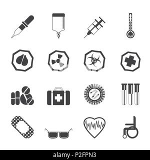 Silhouette Einfache medizinische themed Symbole und Warnung - Zeichen - Vektor Icon Set Stock Vektor