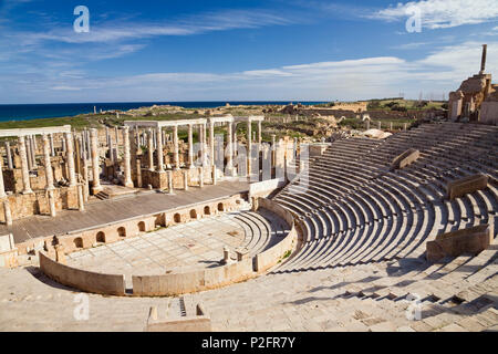 Ruinen des Theaters von Leptis Magna archäologische Website, Libyen, Afrika Stockfoto