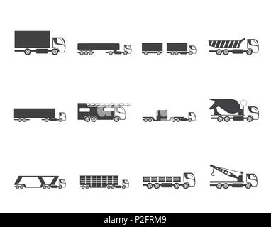 Silhouette verschiedene Arten von Lastkraftwagen Symbole - Vektor Icon Set Stock Vektor