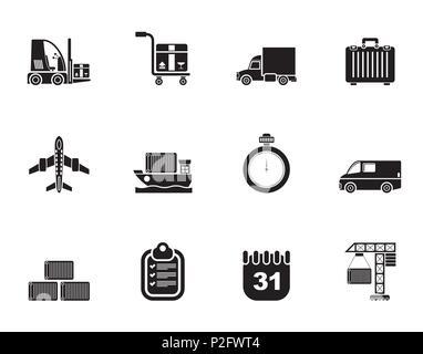 Silhouette Logistik, Versand und Transport icons-Vektor Icon Set Stock Vektor