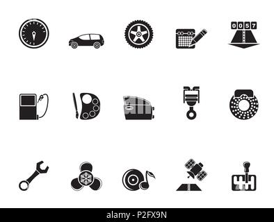 Silhouette Auto Teile, Dienstleistungen und Merkmale Symbole - Vektor Icon Set Stock Vektor