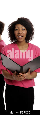 Junge Frau Mitglied in einem Chor. Choral, Sänger. Stockfoto