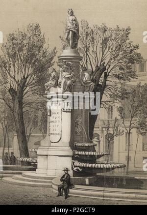 Fuente de Apolo, también llamada de Las Cuatro Estaciones. En 1780 Iniciada Bajo El reinado de Carlos III, se inauguró En 1803. Grabado de 1870. Stockfoto