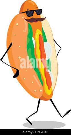 Hipster Hot Dog mit Schnurrbart Abbildung. Moderne vektor design. Stock Vektor