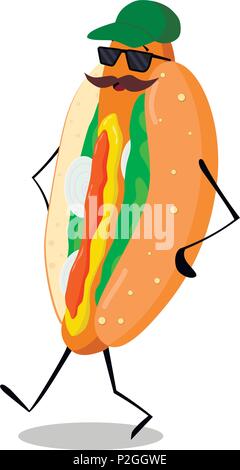Coole hipster Hot dog Character Design. Bunte vektor Illustration. Stock Vektor