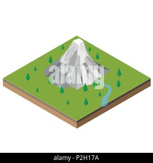 Isometrische Gebirge, Berg- und Flusslandschaft in den Wäldern. Outdoor Freizeit - Vector 3d-isometrische Darstellung. Stock Vektor