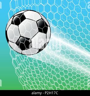 Soccer Ball im Netz, Fußball im Ziel. Fussball Spiel Ziel moment für Sport Konzept-Vector Illustration. Stock Vektor