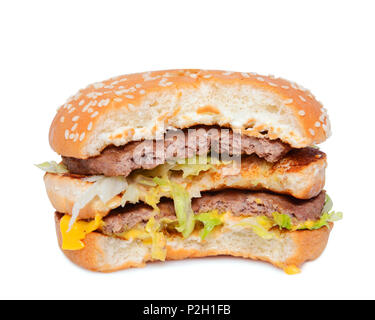 Burger gegen einen weißen Hintergrund, Nahaufnahme Stockfoto