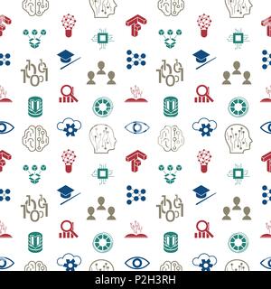 Digitale Vektor tief strukturiertes Lernen und künstliche Intelligenz Icon Set, nahtlose Muster Stock Vektor