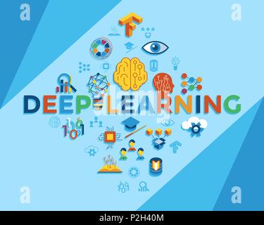 Digitale Vektor tief strukturiertes Lernen und künstliche Intelligenz Symbol infogprahics eingestellt Stock Vektor