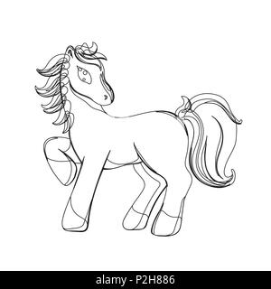 Vector Illustration des Pferdes im Lichtband grafischem Stil, schwarzen countour skizzieren Skizze isoliert auf weißem Stock Vektor
