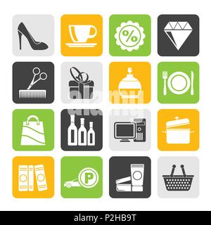 Silhouette Shopping Mall und Symbole - Vektor Icon Set Stock Vektor