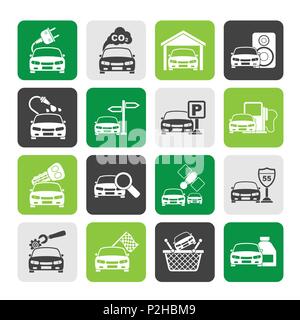 Silhouette Auto und Straße Dienstleistungen Symbole - Vektor Icon Set Stock Vektor