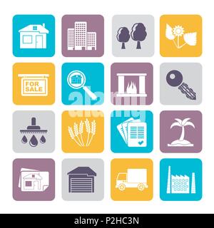 Silhouette Immobilien und Gebäude Symbole - Vektor Icon Set Stock Vektor