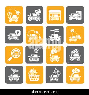 Silhouette Auto und Straße Dienstleistungen Symbole - Vektor Icon Set Stock Vektor