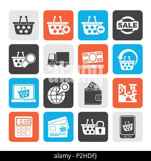 Silhouette Einkaufs- und Einzelhandel Symbole - Vektor Icon Set Stock Vektor