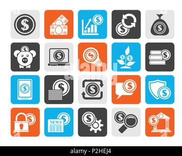 Silhouette, Wirtschaft, Geld und Finanzen icons-Vektor Icon Set Stock Vektor