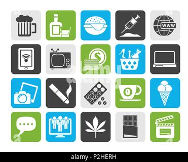 Silhouette verschiedene Arten von Süchten Symbole - Vektor Icon Set Stock Vektor