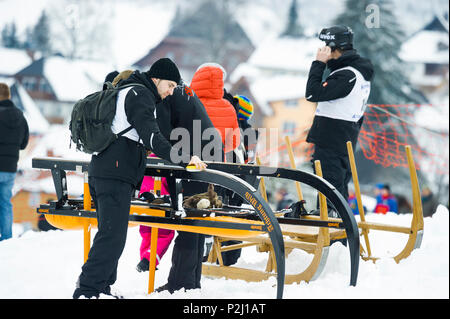Traditionelle Schlittenrennen, Waldau, Titisee-Neustadt, Schwarzwald, Baden-Württemberg, Deutschland Stockfoto
