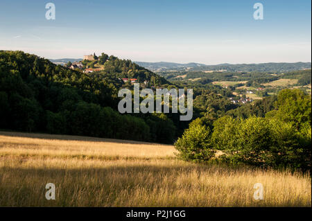 Landschaft und Lindenfels Burg, Bergstraße, Odenwald, Hessen, Deutschland Stockfoto