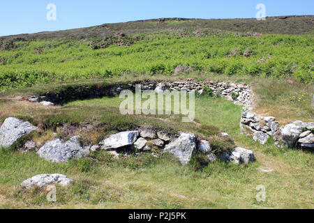 Hütte aus Stein Kreise Ty Mawr, Holyhead Mountain, Anglesey Stockfoto