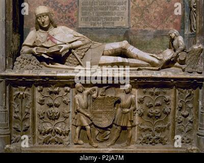 Statue ' Seite-boy'. Grab von Don Martin Vazquez de Arce. 15. Jahrhundert. Guadalajara Kathedrale. Provinz Guadalajara. Spanien. Autor: Sebastian de Vara (1460-1526). Lage: Catedral, SPANIEN. Stockfoto