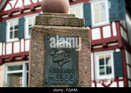 Hermann Hesse Skulptur, Calw, Schwarzwald, Baden-Württemberg, Deutschland Stockfoto