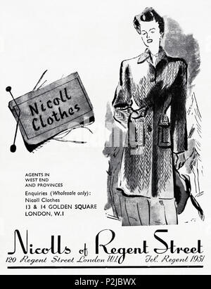 1940er Jahre alten Vintage original advert Werbung damen Kleidung durch Nicolls der Regent Street London England UK in Englisch Magazin ca. 1946 wenn Verbrauchsmaterialien wurden noch unter post eingeschränkt - Krieg Rationierung Stockfoto