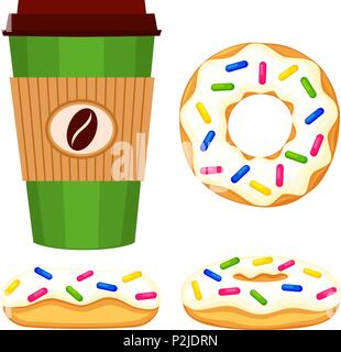 Bunte cartoon Donut und Kaffee Stock Vektor