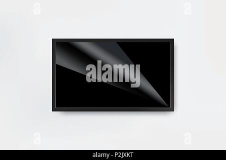 Schwarze LED-tv Fernseher Bildschirm leer auf Wand Hintergrund Stock Vektor