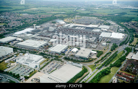 Jaguar-Landrover Pflanze, Speke, Liverpool, NW, England, Grossbritannien, Form der Luft Stockfoto