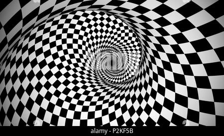 Ein opt Kunst 3d-Abbildung: eine optische Illusion erstellt von schwarzen und weißen Quadraten bilden eine riesige Spirale von kriegsschauplätzen Generieren der Geist der e Stockfoto