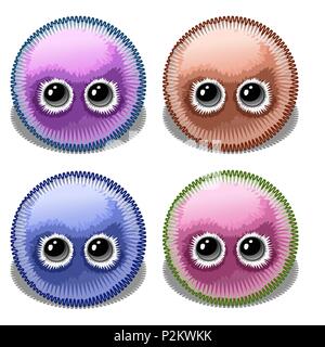 Eingestellt von furry Monster auf weißem Hintergrund. Vektor cartoon Close-up Abbildung. Stock Vektor