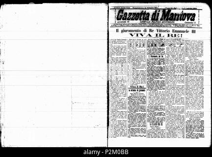 . Italiano: della notizia Gazzetta di Mantova Giuramento riguardante Al Di Re Vittorio Emanuele III. 10-11 Agosto 1900. Unbekannt 32 Gazzetta di Mantova n. 916 Stockfoto