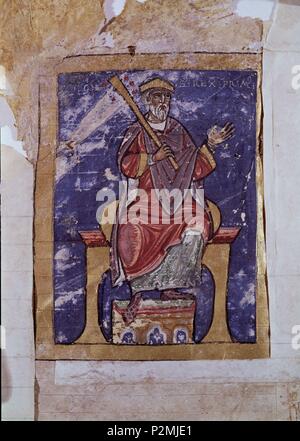 TUMBO A (1125 A 1255) - ALFONSO II REY DE ASTURIAS (759/842) - Fol 1 V. Ort: CATEDRAL - BIBLIOTECA, SANTIAGO DE COMPOSTELA, La Coruña, Spanien. Stockfoto