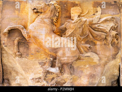 König Pferd Panel Parthenon Akropolis Athen Griechenland. Parthenon Erstellt 438 v. Chr. und ist Symbol der griechischen Antike. Panels oben Parthenon Akropolis jetzt Muse Stockfoto
