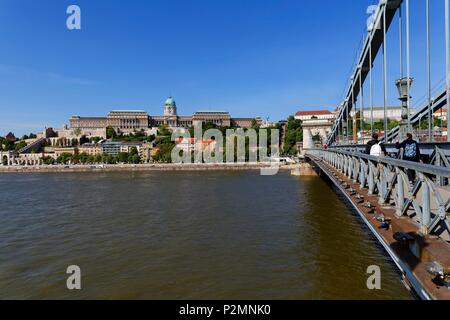 Budapest, Ungarn, klassifiziert als Weltkulturerbe, Buda, Varnegyed, Burg, von der Kettenbrücke (Széchenyi Lánchíd) Stockfoto