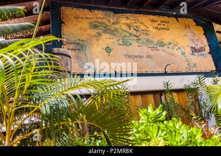 Karibik, Kleine Antillen, St. Vincent und die Grenadinen, Union Island, Karibik Karte im Anchorage Yacht Club Stockfoto