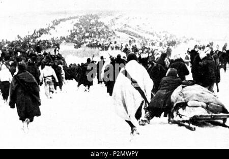 . Englisch: der Italienischen Armee in Russland (ARMIR) während des Rückzugs nach der Schlacht von Stalingrad. zwischen 1942 und 1943. Unbekannt Mitglied der italienischen Armee. 76 Ritirata Stockfoto